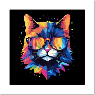 Party Cat in Sunglasses Men Women 80s 90s Retro Funny Cat Posters and Art